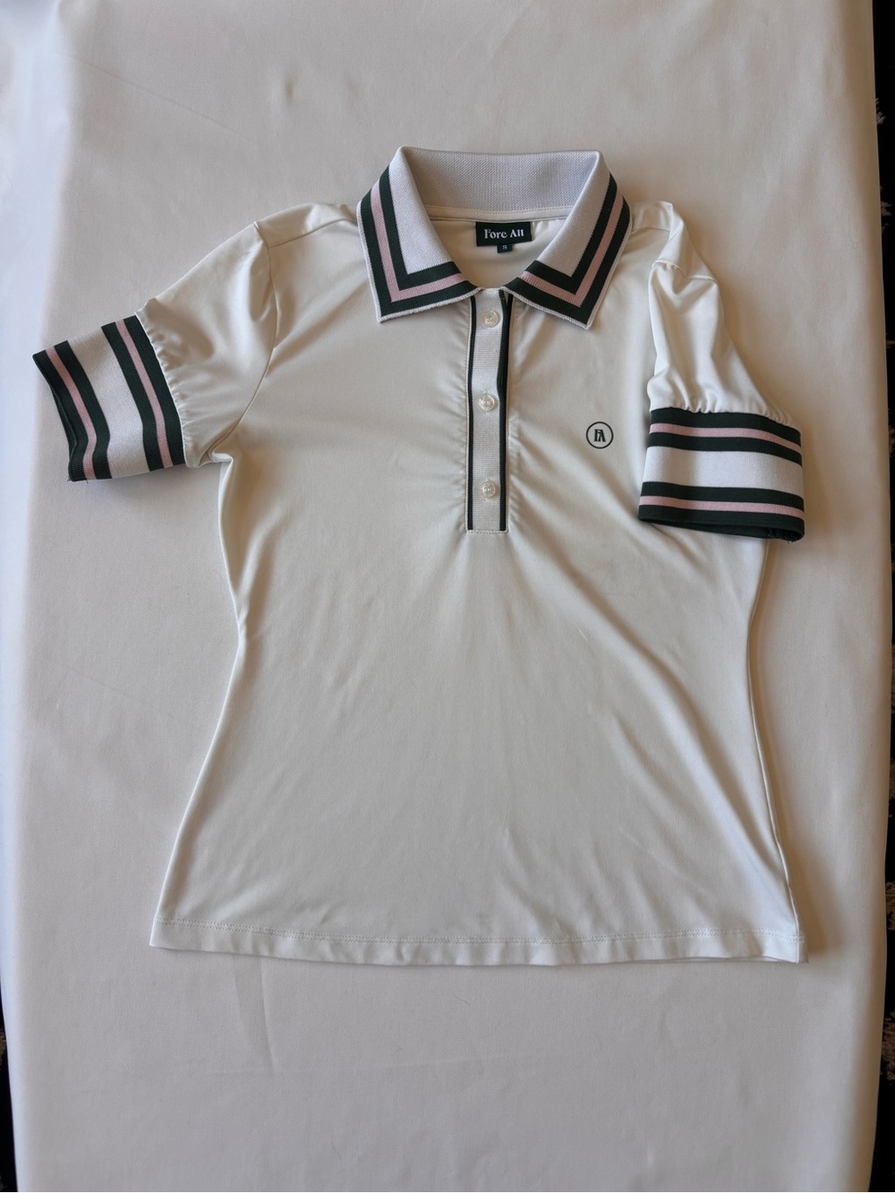 Fore All Women's White Polo Top with Green & Pink Trim